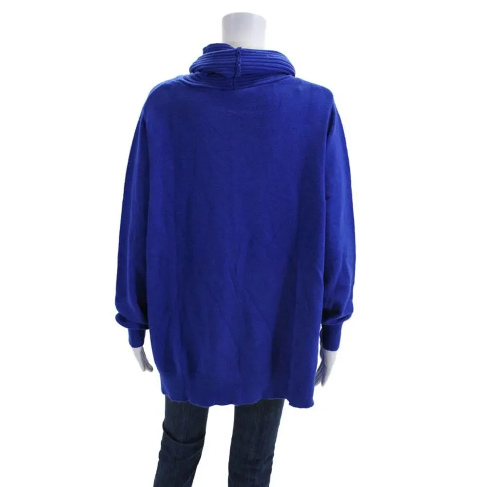 Renuar Womens Turtleneck Long Sleeve Medium Knit Sweater Solid Blue Size M